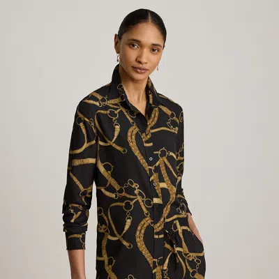 Ralph Lauren Classic Fit Belting-print Crepe Shirt In Black/tan