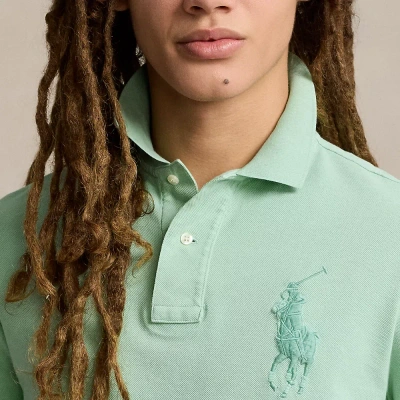 Ralph Lauren Classic Fit Big Pony Mesh Polo Shirt In Celadon