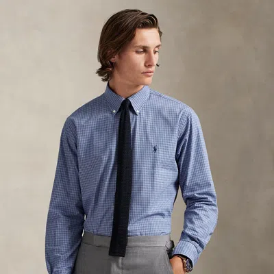 Ralph Lauren Classic Fit Checked Stretch Poplin Shirt In Blue