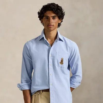 Ralph Lauren Classic Fit Dog-embroidered Oxford Shirt In Blue