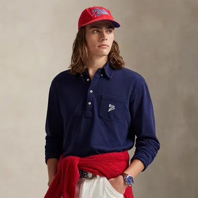 Ralph Lauren Classic Fit Embroidered Mesh Polo Shirt In Blue