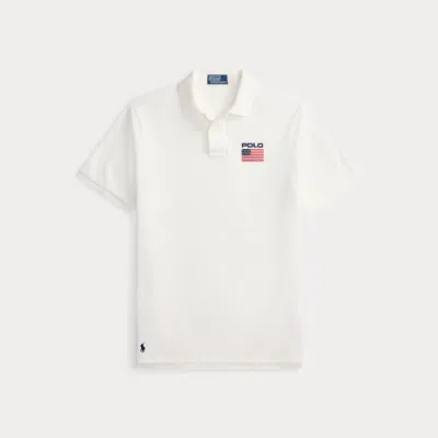 Ralph Lauren Classic Fit Flag Mesh Polo Shirt In White