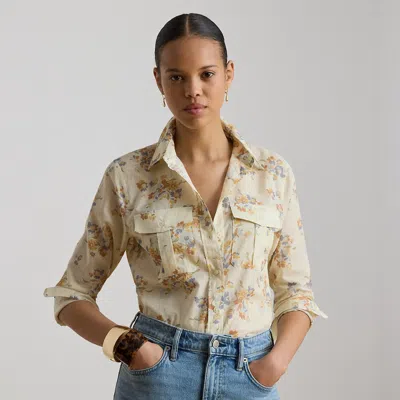 Ralph Lauren Classic Fit Floral Cotton Voile Shirt In Cream Multi In Neutral