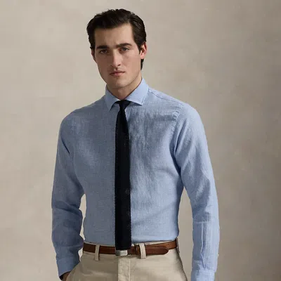 Ralph Lauren Classic Fit Houndstooth Linen Shirt In Blue