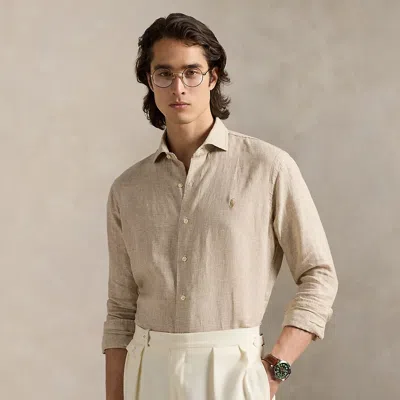 Ralph Lauren Classic Fit Houndstooth Linen Shirt In Neutral
