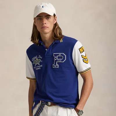 Ralph Lauren Classic Fit Letterman Mesh Polo Shirt In Fall Royal Multi