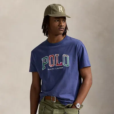 Ralph Lauren Classic Fit Madras-logo Jersey T-shirt In Light Navy