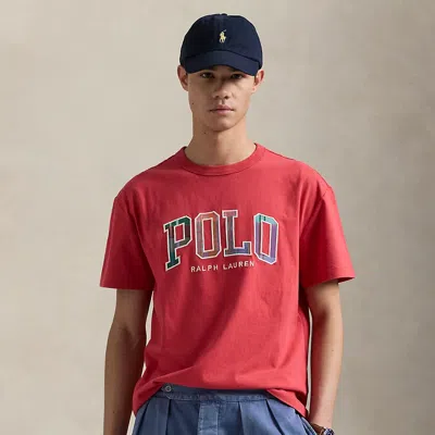 Ralph Lauren Classic Fit Madras-logo Jersey T-shirt In Starboard Red