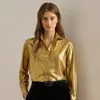 Ralph Lauren Womens Classic Fit Metallic Chiffon Shirt P Xs Xxl In Brown