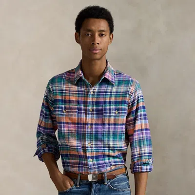 Ralph Lauren Classic Fit Plaid Brushed Twill Shirt In Multi
