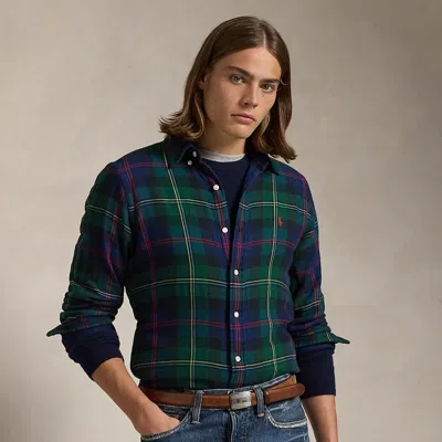 Ralph Lauren Classic Fit Plaid Double-faced Shirt In Green/indigo Multi