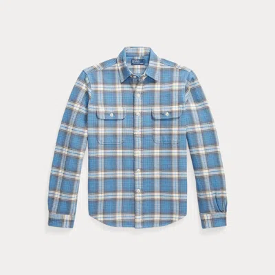Ralph Lauren Classic Fit Plaid Flannel Workshirt In Blue