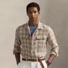 Ralph Lauren Classic Fit Plaid Linen Camp Shirt In Khaki Blue Multi