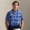 Ralph Lauren Classic Fit Plaid Linen Popover Shirt In Blue Multi