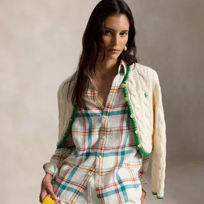 Polo Ralph Lauren Classic Fit Plaid Linen Shirt In White Teal Red Multi In Neutral