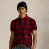 Ralph Lauren Classic Fit Plaid Mesh Polo Shirt In Red