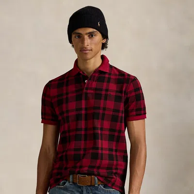 Ralph Lauren Classic Fit Plaid Mesh Polo Shirt In Red