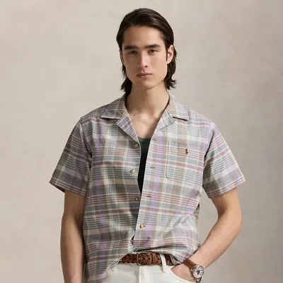 Ralph Lauren Classic Fit Plaid Oxford Camp Shirt In Khaki Green Multi