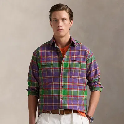 Polo Ralph Lauren Classic Fit Plaid Oxford Workshirt In Purple,green