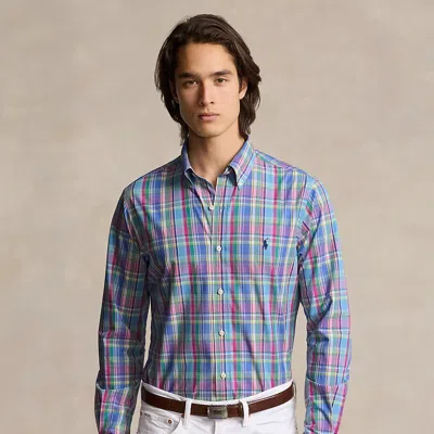 Ralph Lauren Classic Fit Plaid Stretch Poplin Shirt In Blue Pink Multi