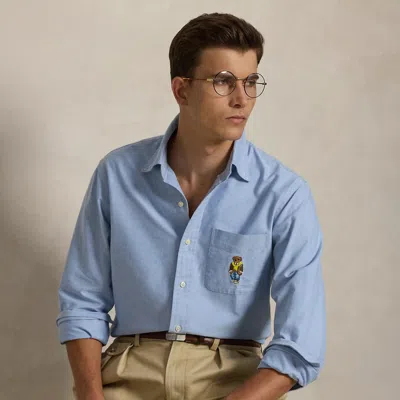 Ralph Lauren Classic Fit Polo Bear Oxford Shirt In Blue