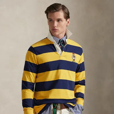 Polo Ralph Lauren Long Sleeve Jersey Knit Society Bear Rugby Shirt In Yellow