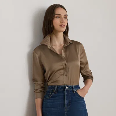 Ralph Lauren Classic Fit Satin Charmeuse Shirt In Brown