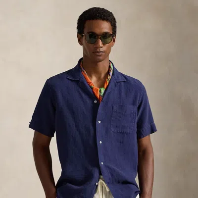 Polo Ralph Lauren Classic Fit Slub Linen Camp Shirt In Newport Navy In Blue