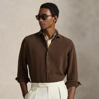 Ralph Lauren Classic Fit Slub Linen Shirt In Brown