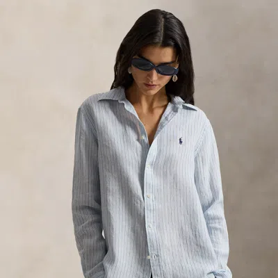 Ralph Lauren Classic Fit Striped Linen Shirt In Blue