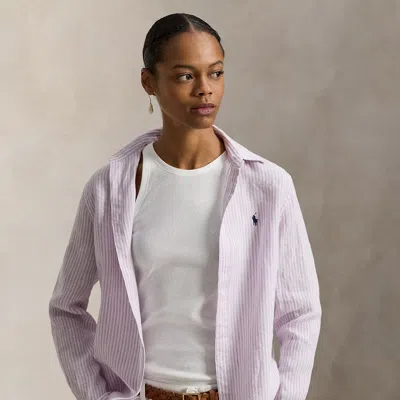 Polo Ralph Lauren Classic Fit Striped Linen Shirt In Light Mauve/white In Purple