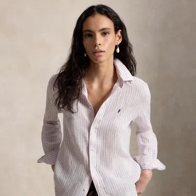Polo Ralph Lauren Classic Fit Striped Linen Shirt In Pink/white