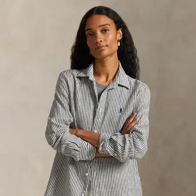 Polo Ralph Lauren Classic Fit Striped Linen Shirt In Polo Black/white In Multi