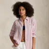 Ralph Lauren Classic Fit Striped Linen Shirt In White/red