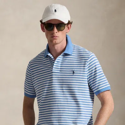 Ralph Lauren Classic Fit Striped Mesh Polo Shirt In Blue