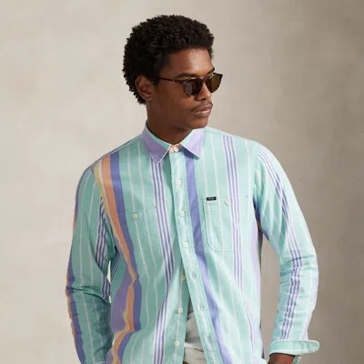 Ralph Lauren Classic Fit Striped Oxford Workshirt In Green