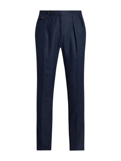 Ralph Lauren Classic Linen Trousers For Men In Blue