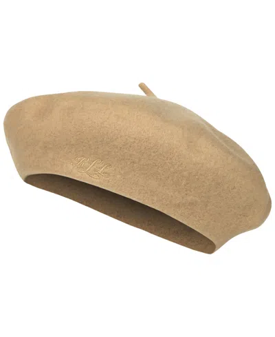 Ralph Lauren Classic Wool Embroidered Logo Beret Hat In Lauren Camel