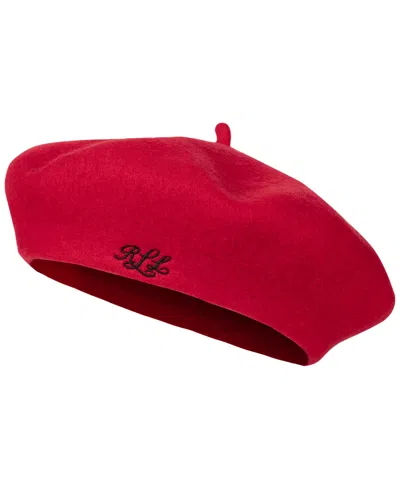 Ralph Lauren Classic Wool Embroidered Logo Beret Hat In Ralph Red
