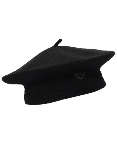 Ralph Lauren Classic Wool Logo Beret Hat In Black
