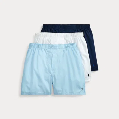 Polo Ralph Lauren Classic Woven Cotton Boxer 3-pack In Blue/white/navy In Multi