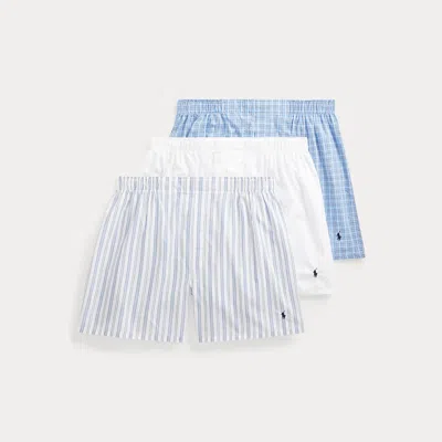 Ralph Lauren Classic Woven Cotton Boxer 3-pack In White/plaid In Multi