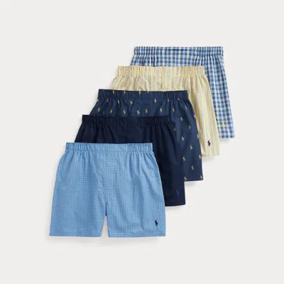 Polo Ralph Lauren Classic Woven Cotton Boxer 5-pack In Blue Assorted In Multi