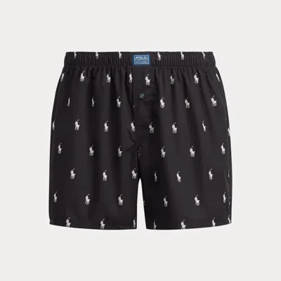 Polo Ralph Lauren Classic Woven Cotton Polo Pony Boxer In Black In Blue