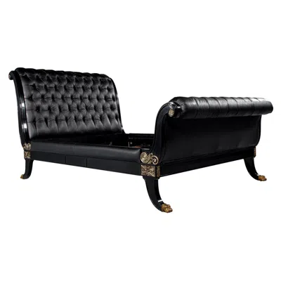 Pre-owned Ralph Lauren Clivedon Tufted Black Leather Bed Queen Size