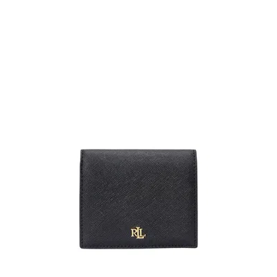 Ralph Lauren Crosshatch Leather Compact Wallet In Black