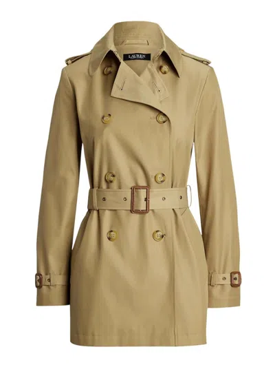 Ralph Lauren Belted Db W Pu Trim30 Coat Womensbirch Tan Cotton Buu1093 In Neutral