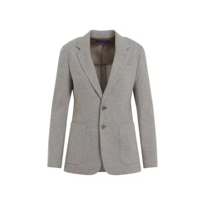Polo Ralph Lauren Tailored Herringbone Jacket In Wool-silk-cashmere Blend In Grey