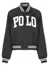 Ralph Lauren Bomber Jacket With V Neckline And Ribbed Trims In Black