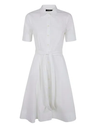 Ralph Lauren Collared Belted Midi Dress In White